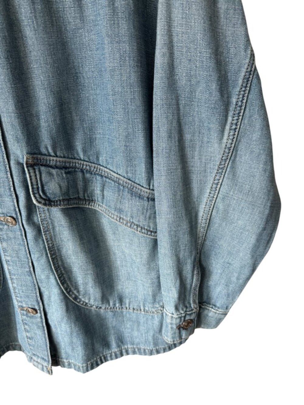We The Free Lemon Denim Jacket Size Med Denim Oversized Chore Barn Style Pockets - Picture 9 of 12